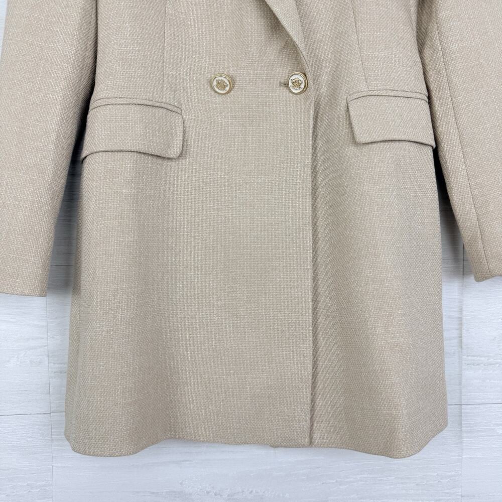 Zara Double Breasted Long Blazer XS Neutral Tailored Academia Textured Office - Picture 4 of 16